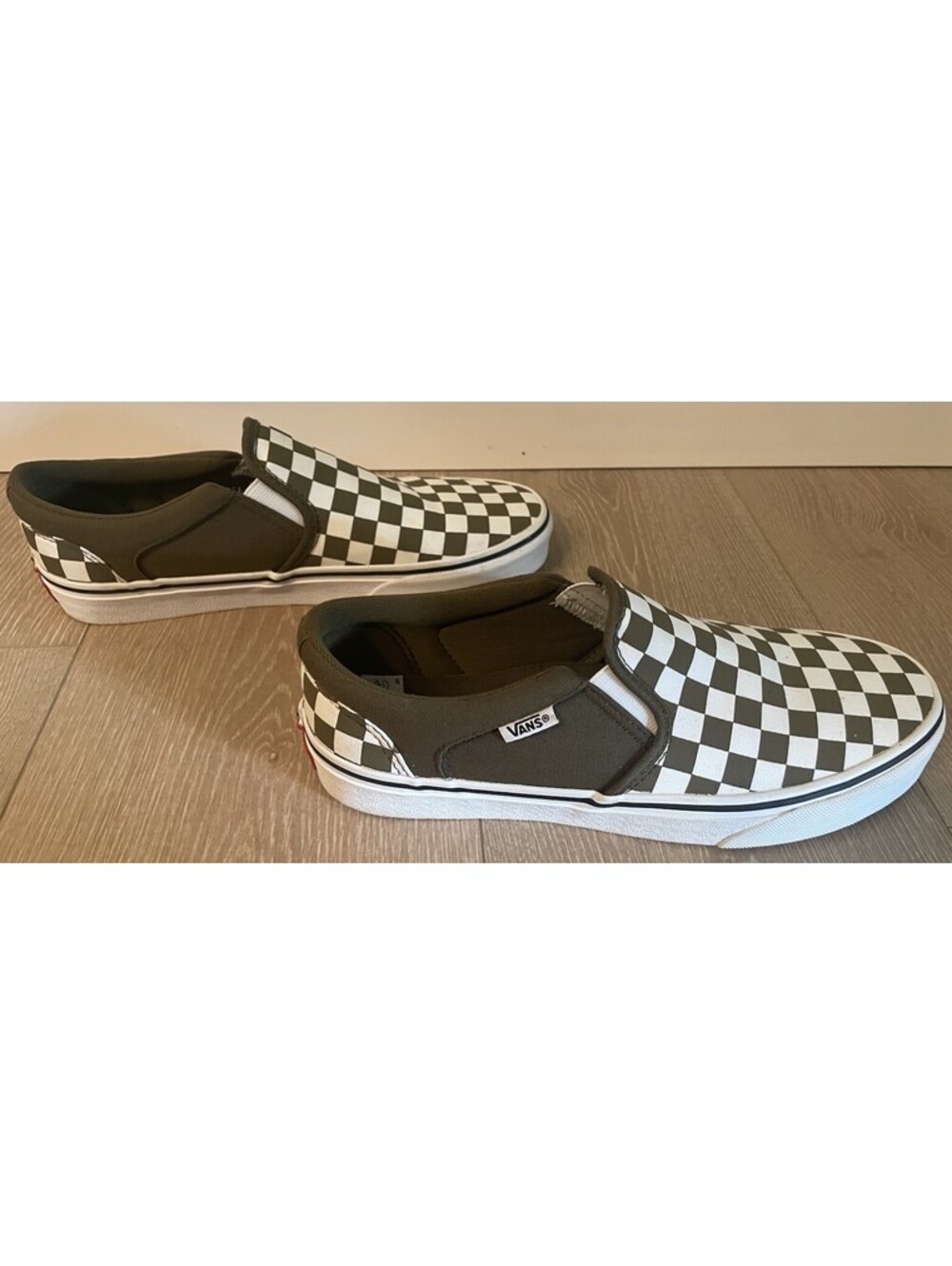 Vans Slip On Checkerboard Shoes Olive Green Men Size 7.5 Women Size 9